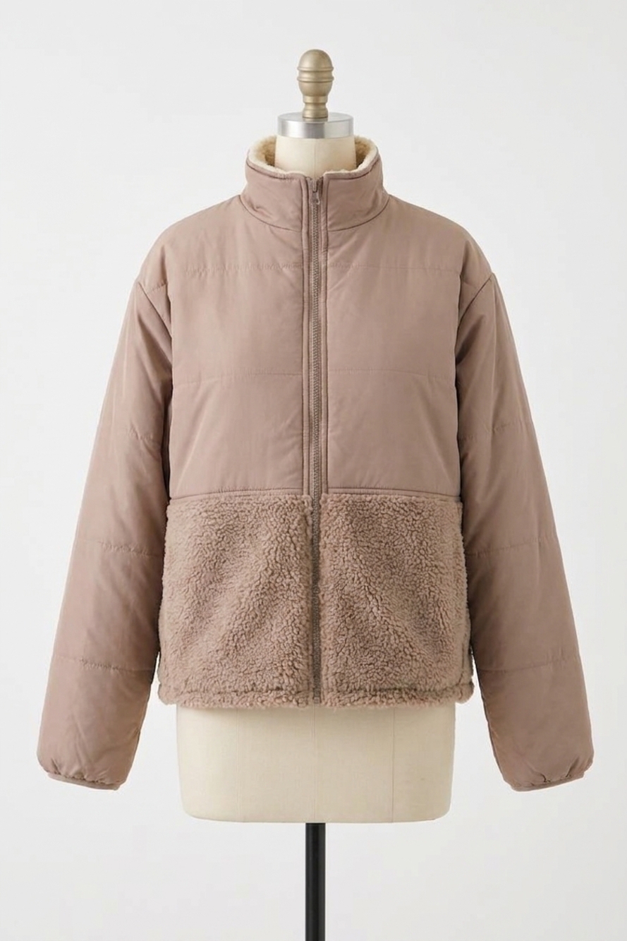 NEW BE COOL reversible sherpa block puffer jacket in mocha
